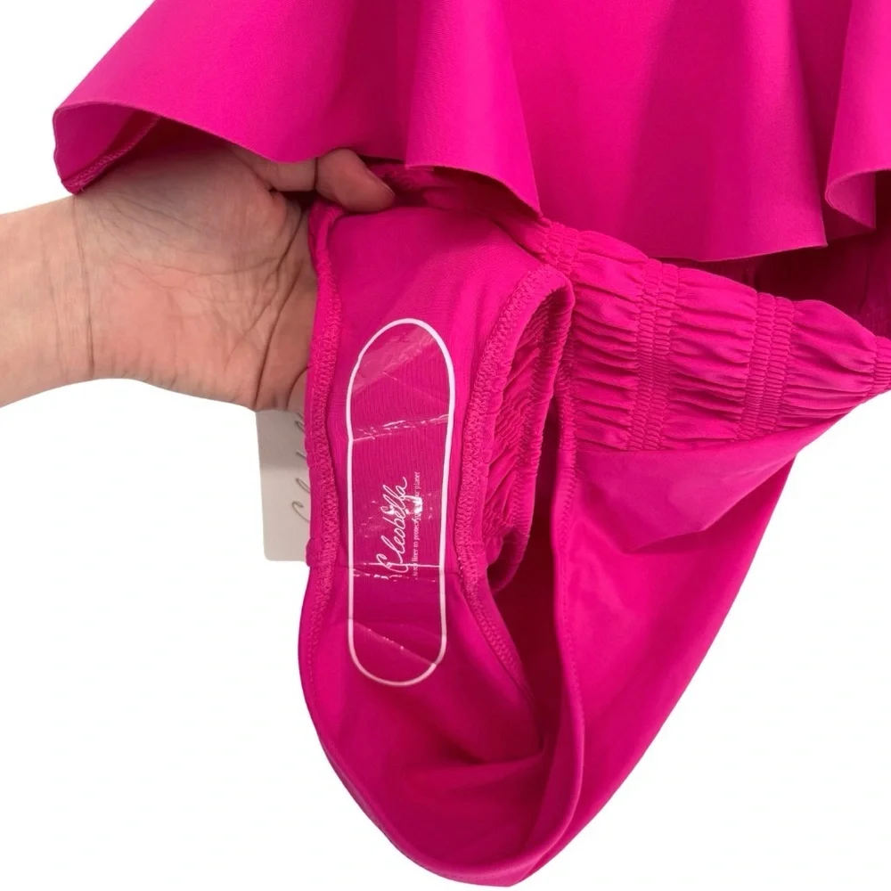 Cleobella NWT Women's XS Amelia Smocked Ruffle One-Piece Swimsuit Magenta‎ Pink